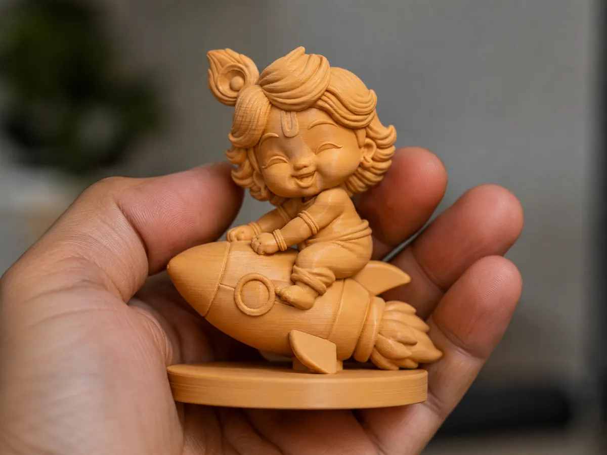 Baby Krishna Riding a Rocket