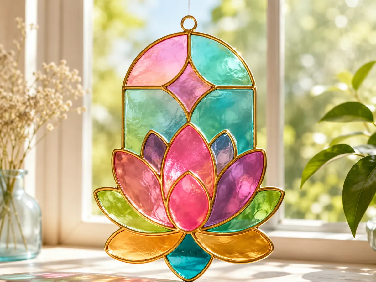 Lotus Stained Glass Resin Suncatcher Frame